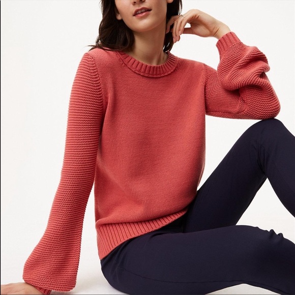 LOFT coral textures balloon sleeve sweater (s) - Picture 2 of 9